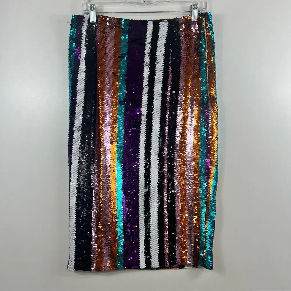 Gracia Vibrant Sequin Striped Pencil Skirt - Picture 12 of 12